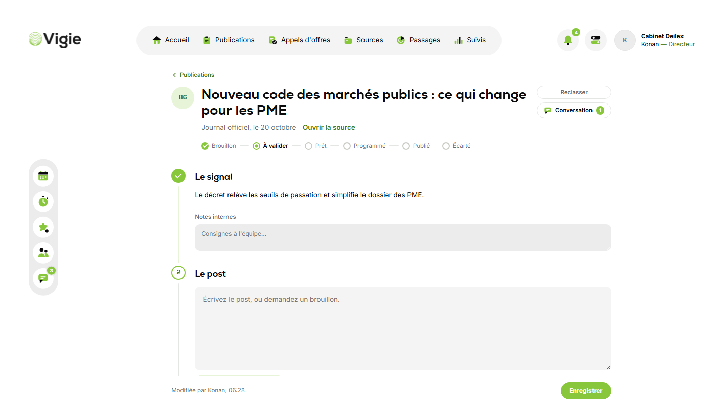 Une fiche par signal, dans Vigie (données inventées)